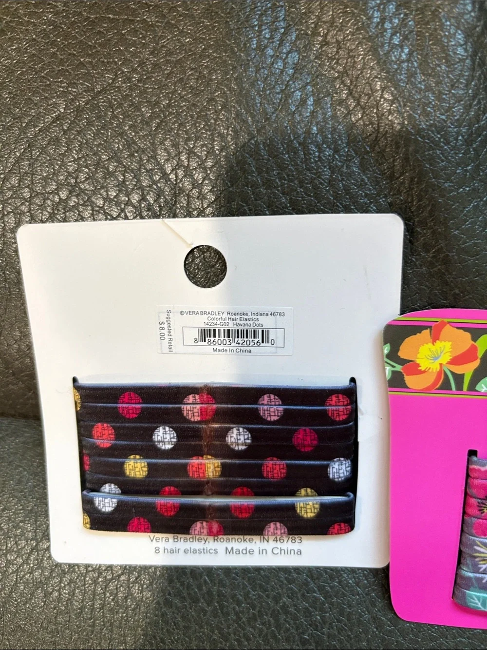 Vera Bradley set of two colorful hair elastics in Havana dots and jazzy blooms